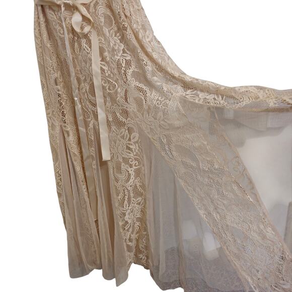 Candalite Women Champagne Beige lace Sheath Dress vented bottom Maxi Sz. 1X - Picture 10 of 11